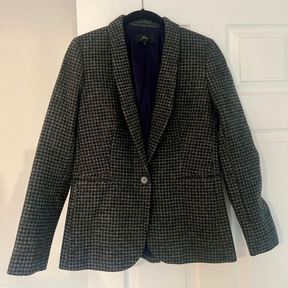 J. Crew Parke Houndstooth Black & Gray Dark Academia Wool Blazer Jacket Size 4